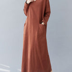 A-Line Long Sleeves Pockets Solid Color Split-Side V-Neck Maxi Dresses
