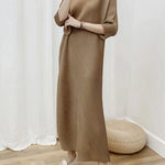 Half Sleeves Irregular Clipping Pleated Solid Color Round-Neck Midi Dresses