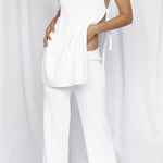 Zita Knit Open Sides Tie- Up Top and Adjustable Elastic Waist Flare Pants Set