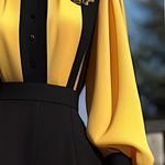 Long Sleeves Loose Buttoned Contrast Color Flower Print Split-Joint Lapel Blouses&Shirts Tops