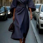 Elegant waist dress with casual batwing sleeves