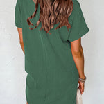 A-Line Loose Contrast Color Pockets Split-Joint Striped Round-Neck Mini Dresses