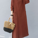 A-Line Long Sleeves Pockets Solid Color Split-Side V-Neck Maxi Dresses