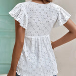 Zeagoo Eyelet Tie-Neck Flutter-Sleeve Top Solid Color Casual Blouse for Women Casual Work Office Loose Fit 2026 | Under $40