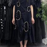 High-Low Loose Pleated Round-Neck Midi Dresses