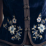 Boho Mandarin Collar Navy Velvet Embroidered Vest