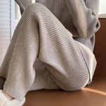 Urban Loose Solid Round-Neck Split-Side Sweater& Wide Leg Pants Suits