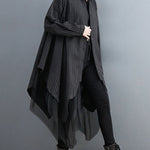 Loose Striped Gauze Split-Joint Lapel Long Dress