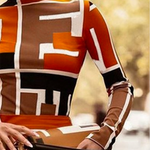 Long Sleeves Skinny Geometric Printed High Neck T-Shirts Tops