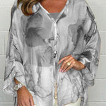Unique Printed Long Sleeve V-neck Chiffon Loose Shirt