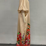 A-Line Half Sleeves Elasticity Flower Print Split-Front V-Neck Maxi Dresses