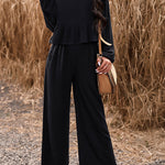 Temperament casual suit solid color long-sleeved top loose trousers