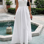 A-Line High Waisted Backless Pleated Solid Color Split-Joint Halter-Neck Midi Dresses