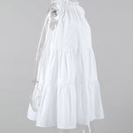 A-Line Loose Pleated Ruffled Solid Color Split-Joint Round-Neck Mini Dresses Shirt Dress
