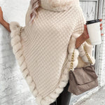 Elara ��� Faux Fur Trim Knit Poncho