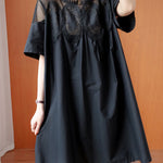 Original Solid Lace Split-Side Short Sleeve A-Line Mini Dress