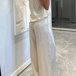 Classic on You Satin High Cowl Neck Top and Elastic Waist Pocket Loose Pants Set