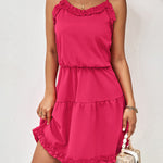 Loose Sleeveless Falbala Solid Color Spaghetti-Neck Mini Dresses