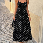 A-Line High Waisted Backless Contrast Color Polka-Dot Split-Joint Halter-Neck Midi Dresses