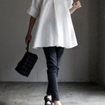 Half Sleeves Loose Solid Color High Neck Blouses&Shirts Tops