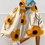 Vintage Floral Print High Low Hem A-Line Midi Dress