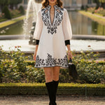 A-Line Long Sleeves Contrast Color Flower Print Hollow Split-Joint Stand Collar Mini Dresses