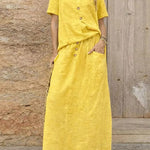 Women'S Casual Solid Color Cotton And Linen Loose Dress Two-Piece Set