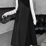 Irregularity Loose Asymmetric Buttoned Solid Color Split-Joint High Neck Midi Dresses