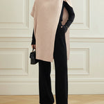 Loose Asymmetric Solid Color Split-Joint High Neck Sweater Tops