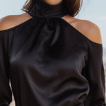 High-Neck Cold-Shoulder Long Sleeve Blouse