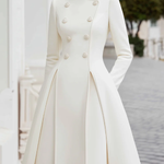 A-Line High Waisted Buttoned Pleated Pockets Solid Color Stand Collar Midi Dresses Overcoat