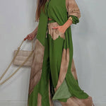 High Waisted Wide Leg Drawstring Elasticity Floral Printed Split-Joint Pants Trousers