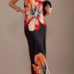 Charming Lady Satin Floral Print Bandeau Loose Maxi Dress