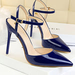 Belt Buckle Pointed-Toe Shiny Split-Joint Pumps Sandals