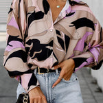 Long Sleeves Loose Buttoned Printed Lapel Blouses&Shirts Tops