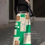 High Waisted Loose Newspaper Print Pockets Skirts Bottoms