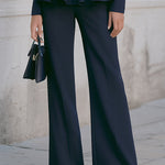 Navy Peplum Blazer & Wide-Leg Trouser Set