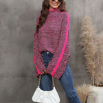 Casual Long Sleeves Loose Contrast Color Half Turtleneck Sweater Tops