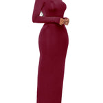 Bodycon Long Sleeves Solid Color High Neck Maxi Dresses