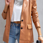 FASHION AFFAIRS POCKETED FAUX LEATHER BLAZER