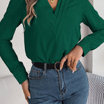 Elegant Layered V-neck Long-sleeved Casual Shirt