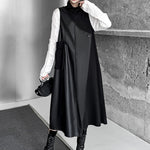 Irregularity Loose Asymmetric Buttoned Solid Color Split-Joint High Neck Midi Dresses