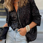 Black Sequin Zipper-up Jacket