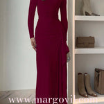 Long Sleeves Draped Slit Maxi Party Dress (7 Colors Available!)