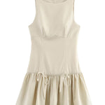 A-Line Loose Pleated Solid Color Split-Joint Zipper Round-Neck Mini Dresses