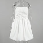 A-Line High Waisted Elasticity Pleated Pockets Solid Color Tube Mini Dresses