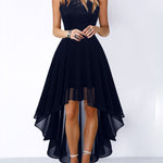 A-Line High Waisted Pleated See-Through Split-Joint Tied Waist Round-Neck Maxi Dresses