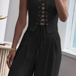 Commuter All-Match String Top & Pants Two-Piece Set