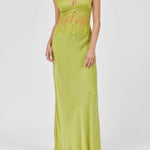 Effortless Elegance Satin Sheer Lace Patchwork V-neck Drape Maxi Dress