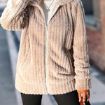 Lapel Collar Zipper Long Sleeve Solid Color Mid-length Double-sided Plush Jacket